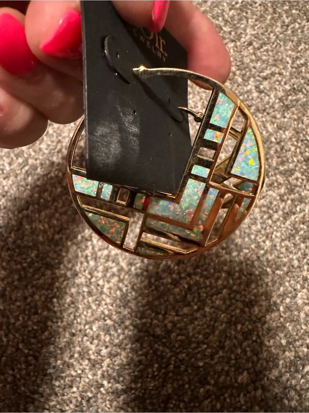nOir Jewelry Gold-Tone Hoop Earrings with Turquoise-Green Inlay